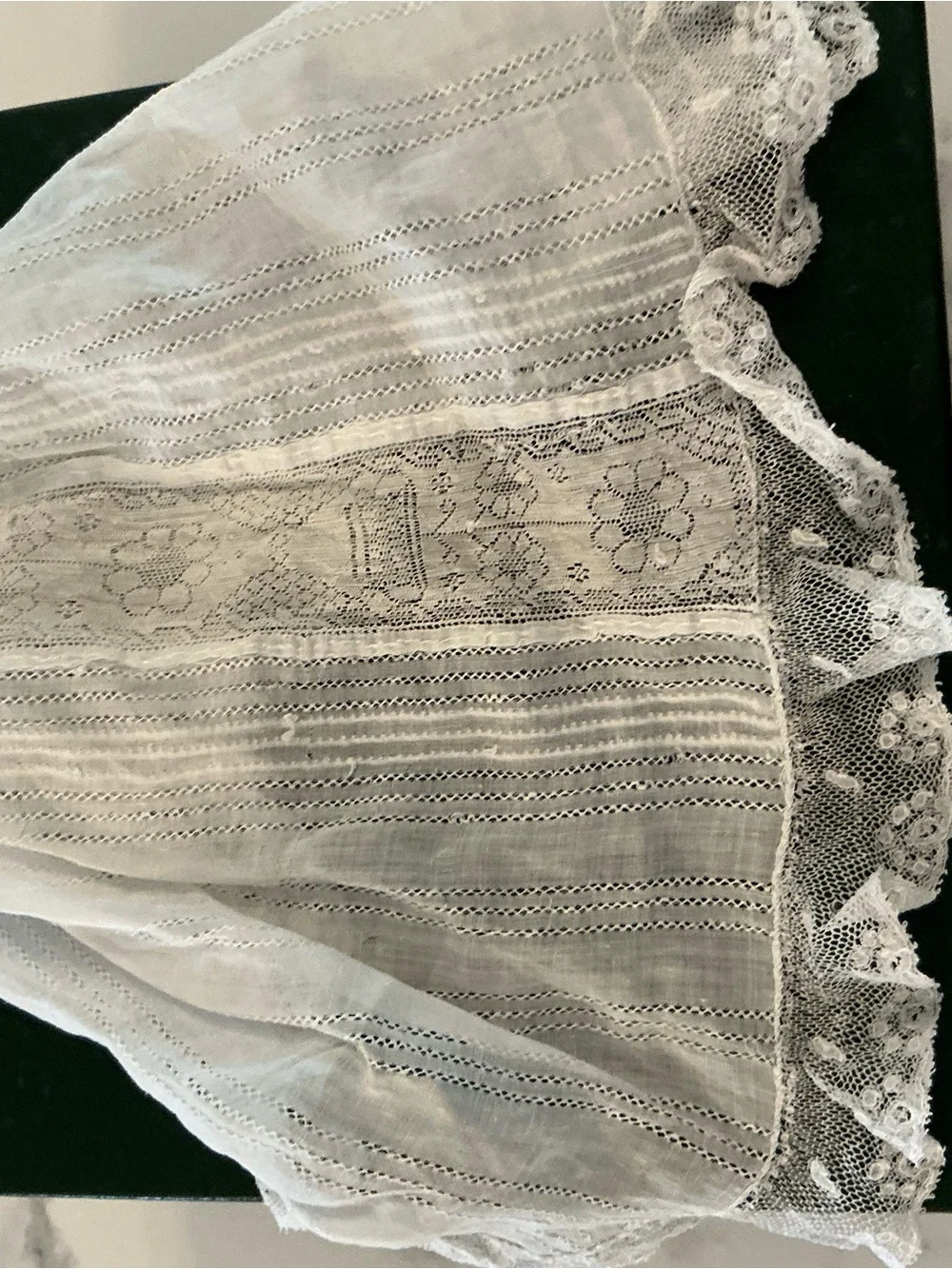 Delicate White Lace Trimmed Antique-Style Handkerchief  Bonnet